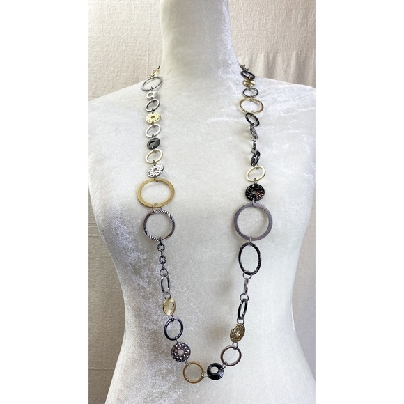 Lia Sophia Improv Mixed Metal Open Linked Circle Shaped Necklace - Picture 2 of 8